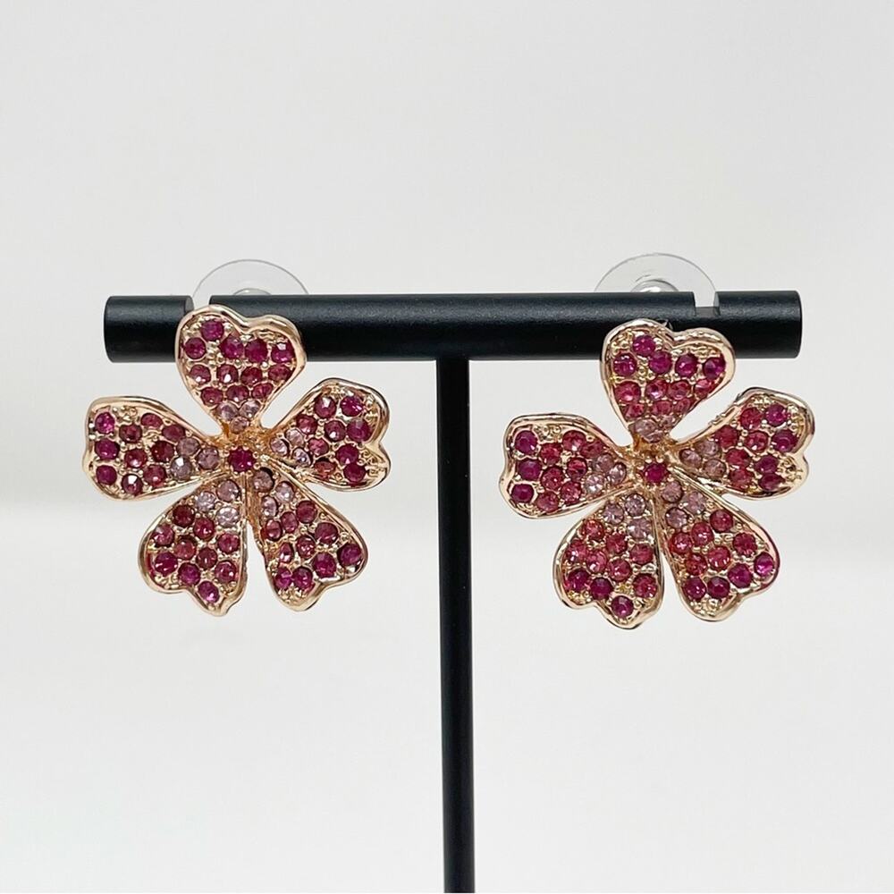 JTV Pink Ombre Crystal Flower Statement Earrings Rose Gold Tone New Off Park